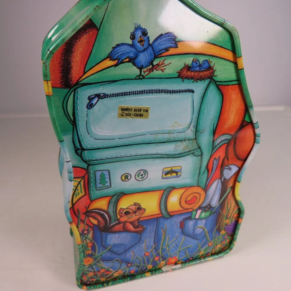 Forest Ranger Teddy Bear Vintage Shaped Metal Tin RUST Inside